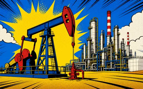 Occidental Petroleum US6745991058 im Pop-Art-Comic-Stil mit Ölpumpe und Raffinerietürmen in kräftigen, dynamischen Primärfarben dargestellt - Foto: THN