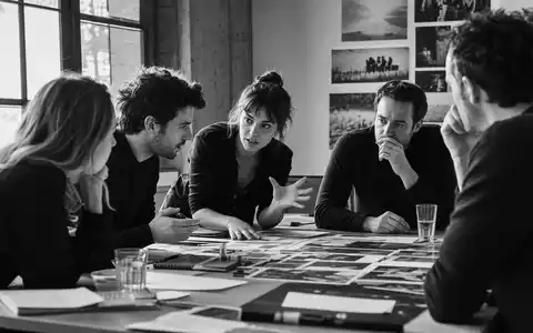 Omnicom Group Inc. (US6819191064): Schwarz-Weiß-Reportage eines intensiven Brainstormings der Kreativteams in einer Werbeagentur-Konferenzraum - Foto: THN