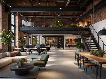 Omnicom Group Inc. (US6819191064): Architektur-Render eines stilvollen Agentur-Lofts mit Industriecharme und offenem Arbeitsbereich - Foto: THN