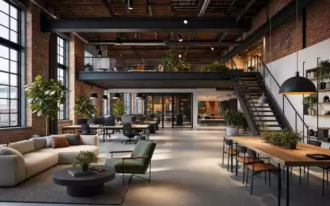 Omnicom Group Inc. (US6819191064): Architektur-Render eines stilvollen Agentur-Lofts mit Industriecharme und offenem Arbeitsbereich - Foto: THN