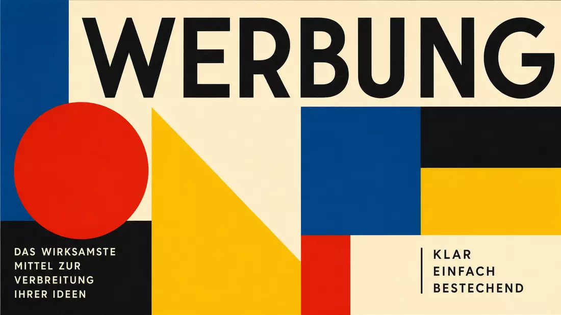 Bauhaus-Poster mit geometrischen Formen und dem Schriftzug WERBUNG