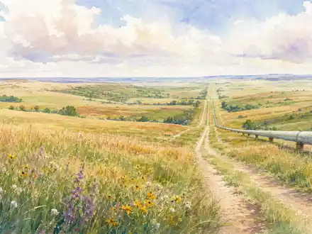 ONEOK Inc. (ISIN US6826801036) zartes AquarellgemÀlde einer PrÀrie mit sanfter Pipeline-Trasse und Wildblumen - Foto: THN