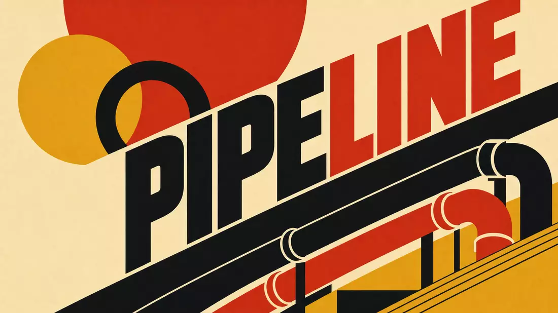 Bauhaus-Stil Poster mit geometrischen Rohrformen und großer Typografie PIPELINE