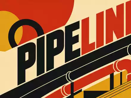 ONEOK Inc. (ISIN US6826801036) Bauhaus-Poster mit geometrischen Formen und Schriftzug PIPELINE in kräftigen Farben - Foto: THN