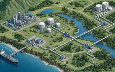 ONEOK Inc. (ISIN US6826801036) isometrische 3D-Illustration eines Midstream-Netzwerks mit Pipelines und Tanks - Foto: THN
