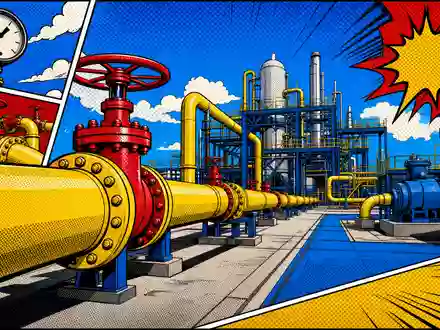 ONEOK Inc. (ISIN US6826801036) Pop-Art-Comic-Illustration einer Gaspipeline und Pumpstation in kräftigen Farben - Foto: THN