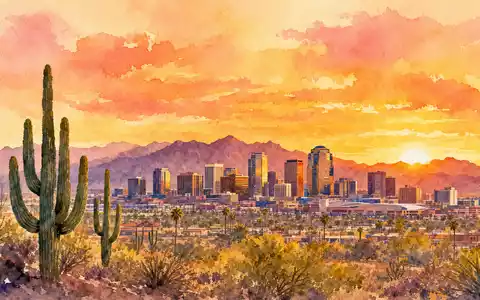 ON Semiconductor US6821891035 prÀsentiert ein AquarellgemÀlde der Skyline von Phoenix Arizona bei Sonnenuntergang - Foto: THN