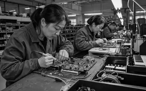Jabil Inc. Reportage zeigt Techniker beim präzisen Löten von Elektronikbaugruppen in der Fabrik, ISIN US46612W1036 - Foto: THN