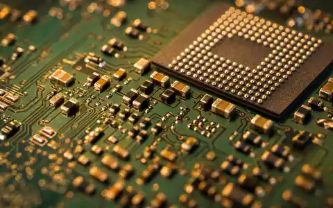 Jabil Inc. extreme Makroaufnahme einer grünen Leiterplatte mit goldenen SMD-Bauteilen und BGA-Chip, US46612W1036 - Foto: THN