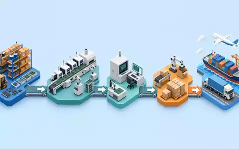 Jabil Inc. isometrisches 3D-Diagramm zeigt EMS-Wertschöpfungskette von Lagerhaltung bis globalem Versand, US46612W1036 - Foto: THN