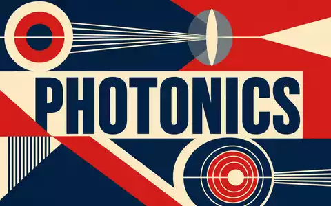 Jenoptik AG DE0006229107 Bauhaus Poster mit PHOTONICS Text und geometrischen Linsen Motiven in Primärfarben - Foto: THN