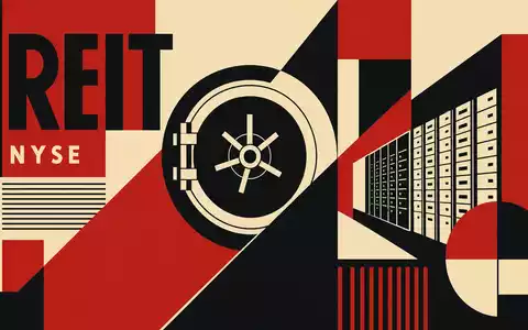 Iron Mountain Immobilien-REIT US46284V1017 als Bauhaus-Poster mit geometrischen Formen REIT und NYSE Schriftzügen - Foto: THN