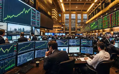 Jacobs Solutions NYSE Handelsparkett zeigt grüne Infrastruktursektor Charts auf vielen Trading-Bildschirmen, ISIN US4698141098 - Foto: THN