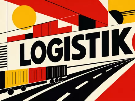 J.B. Hunt Transport US4655621062 – Bauhaus-Poster im konstruktivistischen Stil mit dem Sektor-Text LOGISTIK in Primärfarben - Foto: THN