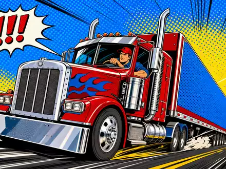J.B. Hunt Transport US4655621062 – Pop-Art-Comic eines heroischen LKW-Fahrers auf dem Highway im Lichtenstein-Stil - Foto: THN
