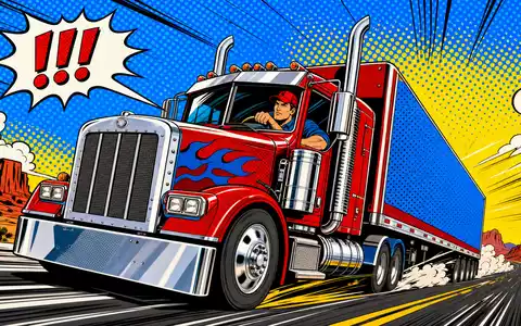 J.B. Hunt Transport US4655621062 – Pop-Art-Comic eines heroischen LKW-Fahrers auf dem Highway im Lichtenstein-Stil - Foto: THN
