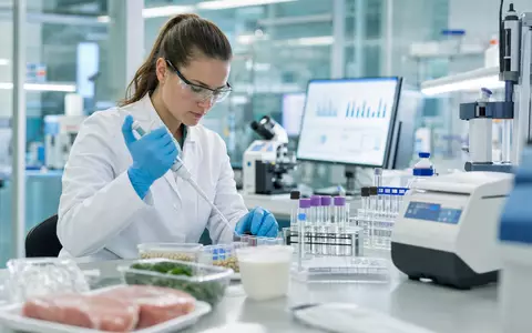 Fotorealistisches Labor mit Pipetten zeigt Eurofins Scientific SE, den Prüfdienstleister mit ISIN FR0014000MR3, bei Probenanalyse - Foto: THN