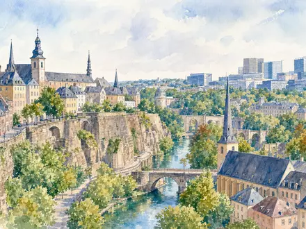 Aquarellmalerei von Luxembourg symbolisiert den Sitz von Eurofins Scientific SE, ISIN FR0014000MR3, in Pastelltönen - Foto: THN