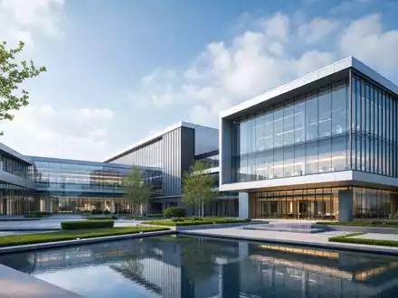 Architektur-Render eines modernen Forschungscampus visualisiert die Infrastruktur von Eurofins Scientific SE, ISIN FR0014000MR3, unbeschriftet - Foto: THN