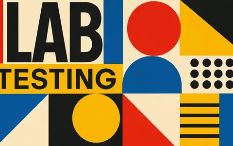 Bauhaus-Poster mit Schriftzügen LAB und TESTING illustriert die Branche von Eurofins Scientific SE, ISIN FR0014000MR3 - Foto: THN