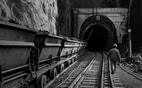 Dokumentarische Schwarzweiß-Reportage zeigt Tunnelbau-Szene, symbolisiert Getlink SE FR0010533075 und den historischen Kanaltunnelbau - Foto: THN