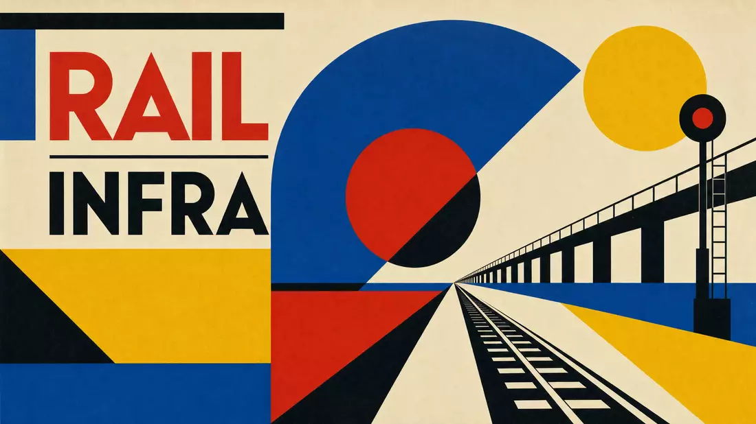 Bauhaus-Poster mit Formen und Text RAIL INFRA, Getlink SE FR0010533075