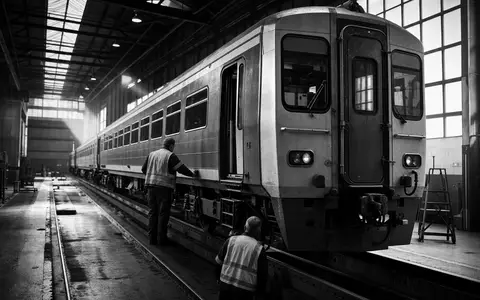 Alstom S.A. (FR0010220475) wartet Schienenfahrzeuge, hier dokumentiert als Schwarzweiß-Reportage in einem historischen Wartungsdepot - Foto: THN