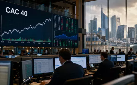 Börsen-Editorialfoto mit CAC-40-Chart im Trading-Saal repräsentiert Teleperformance SE, ISIN FR0000051807, an der Euronext Paris - Foto: THN