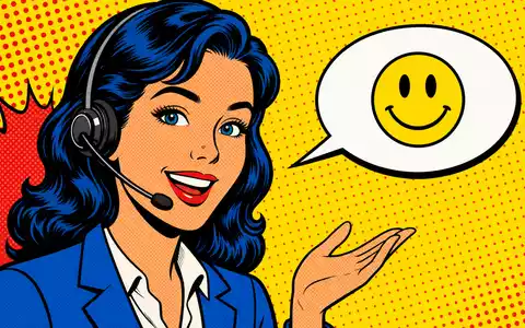 Farbige Pop-Art-Comicszene mit Headset-Agentin symbolisiert freundlich Teleperformance SE, ISIN FR0000051807, im Kundenservice-Umfeld - Foto: THN