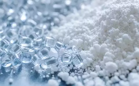 Makroaufnahme von Polymergranulat und Fluorid-Pulver veranschaulicht Materialien der Spezialchemie von Arkema S.A. FR0010313833 - Foto: THN