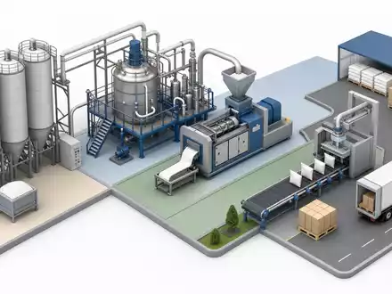 Isometrische 3D-Illustration der Wertschöpfungskette zeigt Produktionsprozesse, wie sie bei Arkema S.A. FR0010313833 typisch sind - Foto: THN