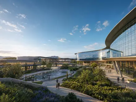Amadeus IT Group ES0109067019 architectural render of modern travel technology corporate campus with glass headquarters - Foto: THN