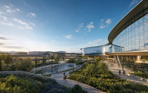 Amadeus IT Group ES0109067019 architectural render of modern travel technology corporate campus with glass headquarters - Foto: THN