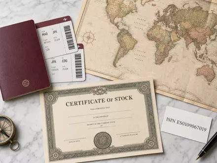Amadeus IT Group ES0109067019 flatlay travel documents passport boarding passes world map ISIN card - Foto: THN