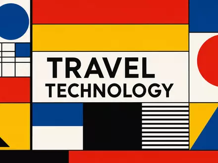 Amadeus IT Group ES0109067019 Bauhaus geometric poster TRAVEL TECHNOLOGY text primary color grid - Foto: THN