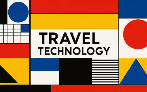 Amadeus IT Group ES0109067019 Bauhaus geometric poster TRAVEL TECHNOLOGY text primary color grid - Foto: THN