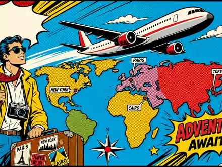 Amadeus IT Group ES0109067019 pop art comic retro world traveler airplane colorful world map - Foto: THN