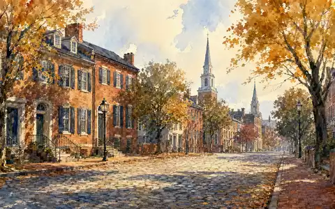 Altria Group Inc. US02209S1033 – Aquarell-Illustration der historischen Altstadt von Richmond Virginia im Herbst - Foto: THN