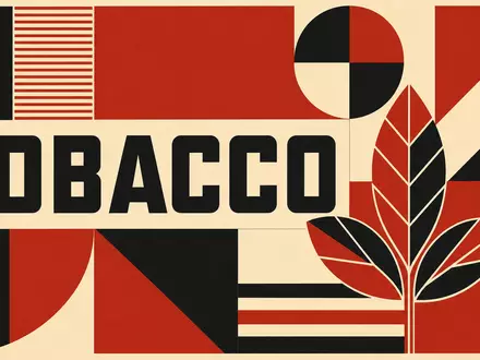 Altria Group Inc. US02209S1033 – Bauhaus-Poster mit geometrischer TOBACCO-Typografie im konstruktivistischen Stil - Foto: THN