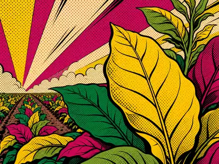 Altria Group Inc. US02209S1033 – Pop-Art-Comicillustration mit stilisierten Tabakblättern in kräftigen Lichtenstein-Farben - Foto: THN