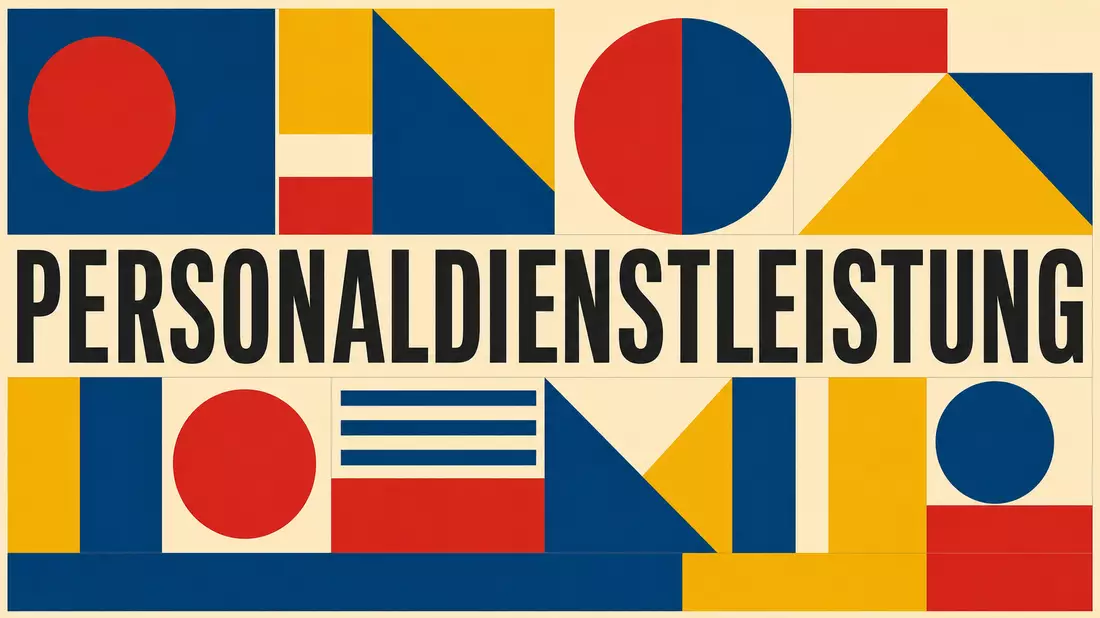 Bauhaus-Konstruktivismus-Poster mit PERSONALDIENSTLEISTUNG-Schriftzug und geometrischen Farbblöcken, Amadeus FiRe AG DE0005093108