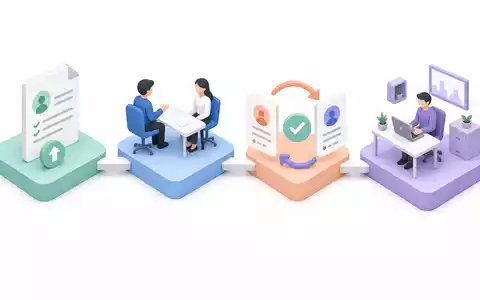 Amadeus FiRe AG DE0005093108 Recruiting-Workflow: isometrische 3D-Illustration des Prozesses Bewerbung, Interview, Matching und Onboarding - Foto: THN