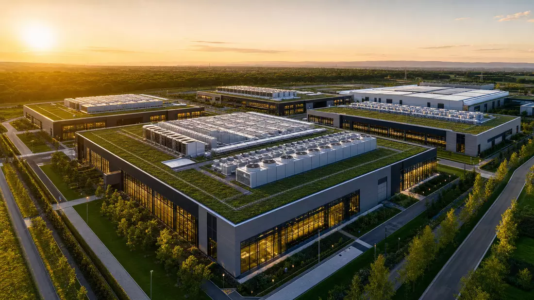 Amazon.com Inc. US0231351067 architectural render cloud data center campus green roofs aerial perspective