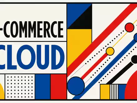 Amazon.com Inc. (US0231351067) Bauhaus poster with E-COMMERCE CLOUD text and primary-color geometry - Foto: THN