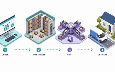 Amazon.com Inc. (US0231351067) isometric 3D logistics flow Order Warehouse Sort Delivery stages - Foto: THN