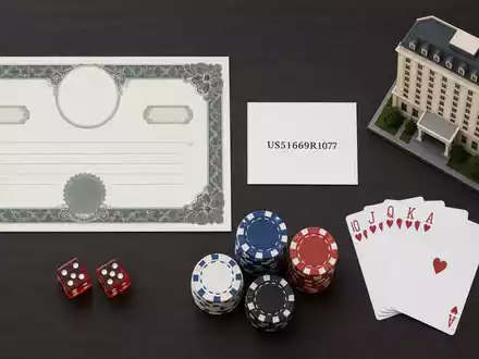 Flatlay mit Aktienzertifikat und ISIN-Karte US51669R1077 stellt eine Investition in Las Vegas Sands dar, thematisch - Foto: THN