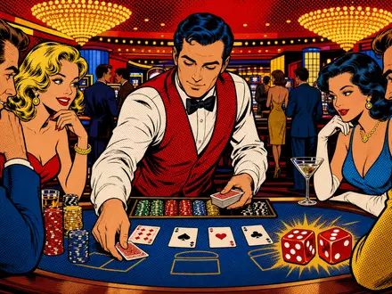 Pop-Art-Comicszene aus einem Casino symbolisiert unterhaltsam die Branche von Las Vegas Sands, ISIN US51669R1077, farbenfroh - Foto: THN