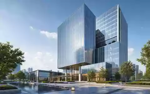 Lanxess AG (DE0005470405) präsentiert eine moderne verglaste Konzernzentrale als glänzendes futuristisches Architektur-3D-Render bei Tageslicht - Foto: THN