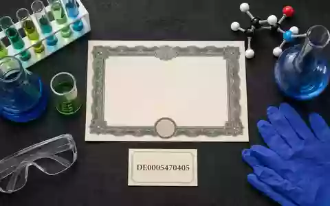 Lanxess AG (DE0005470405) illustriert als edles Flatlay mit Aktienzertifikat, ISIN-Karte und typischen Laborutensilien der Chemiebranche - Foto: THN
