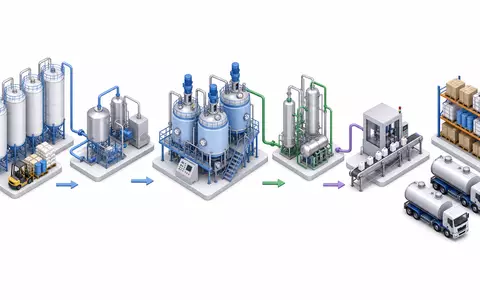 Lanxess AG (DE0005470405) veranschaulicht die gesamte chemische Wertschöpfungskette als übersichtliches isometrisches 3D-Prozessdiagramm mit Anlagen - Foto: THN